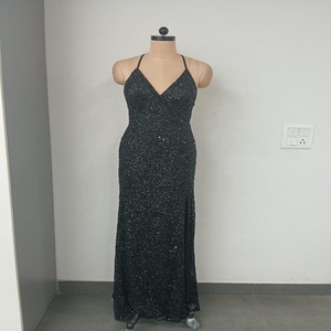 Robe en tulle de luxe vert émeraude, forme trompette, broderie florale à sequins, respirante, fabricant indien ODM, pour femmes - Product Image 2