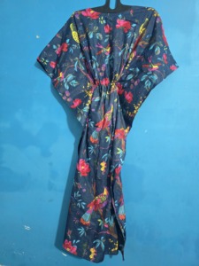 Home Wear Sleep Dress Luxury Classic Women's Pure Cotton Block Printed <b>Maxi</b> Nighty High Quality <b>Kaftan</b> <b>Maxi</b> For Ladies Wholesale - Product Image 4