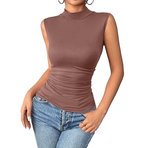 Body sans manches à col montant pour femme, coupe ajustée, extensible, couleur unie, décontracté, basique, tendance, pour l'été - Product Image 1