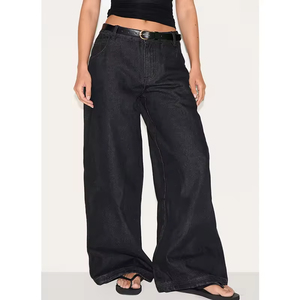 Jean large noir taille haute pour femme, coupe ample, denim délavé vintage, pantalon baggy streetwear - Product Image 5