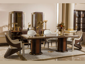 Juego de Comedor de Madera de Teca Sólida de Estilo Moderno de Mediados de Siglo, Negro y Dorado, 7 Piezas, Mesa Rectangular Antigua, para Hotel, Apartamento, Villa, Hogar - Product Image 3