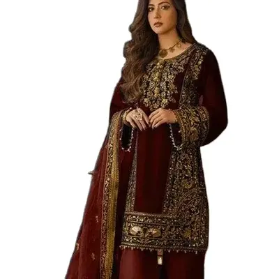 Nieuwe 2024 Designs Uitverkoop Fluwelen Shalwar Kameez Jurk