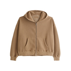 New Men's Zipper Hoodies Droop Shoulder 100% Cotton Fleece Hoodies Oversized Zip <b>Up</b> Men Cropped Boxy Hoodie Custom Logo For Men - Product Image 6