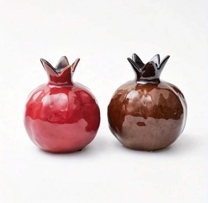 Ceramic Pomegranate <b>Vase</b> Set <b>Red</b> and Brown Glazed Contemporary Tabletop Decor 4-8 Inches - Product Image 1