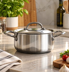 Casserole en acier inoxydable poli de qualité supérieure SS 304 avec couvercle assorti, poignée arquée, compatible induction, passe au lave-vaisselle - Product Image 5