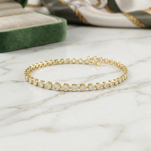 1.091CTW Round Diamond Graduated Tennis Bracelet <b>Gold</b> Lab Grown E-F Color VVS2 Bezel <b>Set</b> Statement Jewelry for Women - Product Image 1