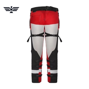 Pantalon de travail de sécurité haute visibilité rouge et noir pour hommes avec bandes réfléchissantes, pantalon de sécurité renforcé pour les travaux forestiers - Product Image 2