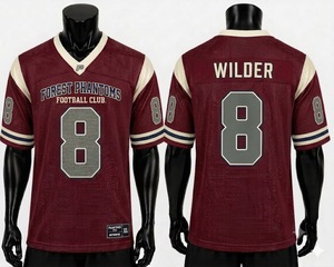 Camiseta de Fútbol Personalizada de Malla, Forest Phantoms, Color Granate Crema, Número 8, Uniforme de Equipo, Ropa Deportiva Transpirable de Secado Rápido, Venta al Por Mayor de Fábrica - Product Image 1