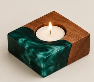 Porte-bougie artisanal en bois naturel et résine, élégant support décoratif pour bougies, idéal pour l'aménagement intérieur de luxe et accessoires cadeaux - Product Image 6