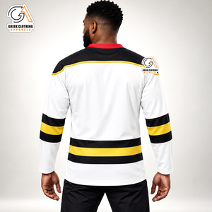 Fabrication directe d'usine, maillot de hockey sur glace unisexe personnalisé, imprimé par transfert thermique, broderie 3D, 100% polyester, coupe courte devant - Product Image 2