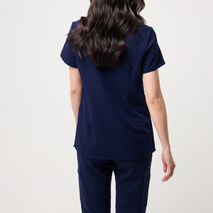Ensemble de blouses médicales unisexes personnalisables avec logo, col en V, manches courtes, extensibles, uniforme d'infirmière, couleur unie, fournisseur OEM - Product Image 2