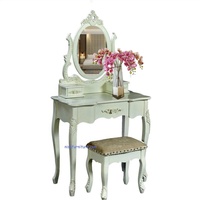 Coiffeuse en bois de mahogany massif artisanal, beauté majestueuse, style vintage français avec rangement, utilisation debout dans la chambre ou à l'hôtel