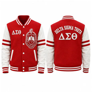 เสื้อแจ็คเก็ตเดลต้า ซิกมา ตีต้า สีแดงขาว ปักตัวอักษร โลโก้ชมรม สไตล์พรีปปี้สำหรับผู้ชาย เสื้อแจ็คเก็ตวาร์ซิตี้สำหรับใส่ในฤดูใบไม้ร่วง - Product Image 1
