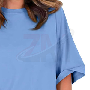 T-shirt ample uni bleu à col rond et manches courtes pour femme, en jersey de coton, coupe décontractée, idéal printemps-été – Grande Vente - Product Image 5