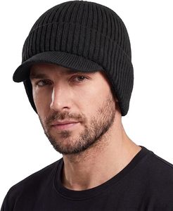 Fleece <b>Lined</b> Adjustable Beanie <b>Hat</b> Puff Printing Brim Earflaps Sherpa Fleece Warm Acrylic Knit Winter <b>Hat</b> Unisex Outdoor Ski Cap - Product Image 2