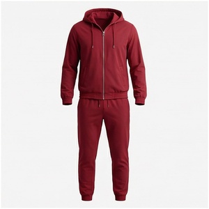 Conjunto Deportivo Rojo con Capucha para Hombre, Manga Larga, Cierre Frontal con Cremallera, Color Sólido, Transpirable, Corte Regular, Ropa Casual de Otoño - Product Image 1