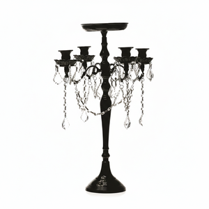 Factory Offer Gold <b>Candelabra</b> With Round Tray for Flowers/Decorative item Crystal Beaded Candle Holder Stand for Party & Wedding - Product Image 3