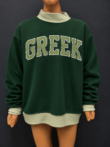 Greek OEM <b>Mock</b> <b>Neck</b> Crew <b>Neck</b> Cotton Fleece Sweatshirt Women Men Ladies Unisex Greek Apparel Sorority Fraternity Gingham Patch - Product Image 1