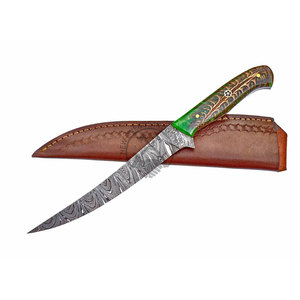 Couteau de filetage de poisson en acier Damas fait main, très tendance, lame de 8 pouces, ambidextre, ultra-affûté, forgé, haute dureté - Product Image 1