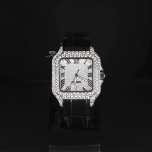 นาฬิกาข้อมือผู้ชายหรูหรา ประดับเพชรโมอิสซาไนต์ หน้าปัดโรมัน สายหนังสีดำ ระบบออโตเมติก สไตล์ฮิปฮอป บลิงค์ บลิซ ดาวน์ - Product Image 1