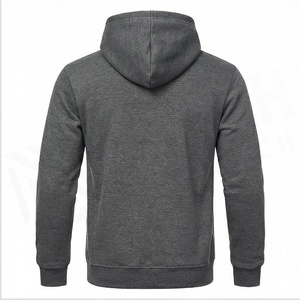 Sweat-shirt à capuche gris pour homme, coupe classique, couleur unie, poche avant, décontracté, en coton tricoté, pour l'automne - Product Image 2