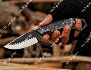 Cuchillo de Supervivencia para Caza y Camping, Forjado a Mano en Acero Inoxidable 12C27, Hoja Fija con Orificio para el Dedo, Diseño Honeycomb - Product Image 6