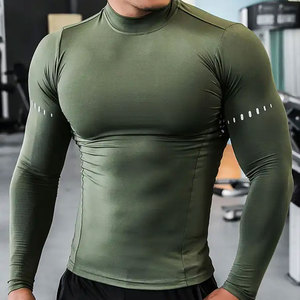 Vente en gros de t-shirts de compression pour hommes personnalisés, à séchage rapide, col rond, manches longues, haut de sport respirant - Product Image 2