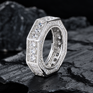 Bague pour homme en moissanite, argent 925, forme octogonale géométrique, sertie de pierres blanches, bijoux de luxe pour homme - Product Image 1