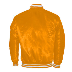 <b>Men</b> Varsity <b>Jacket</b> Orange Solid Color Polyester Casual Baseball Style Turn-down Collar Regular Fit Autumn Outerwear - Product Image 2