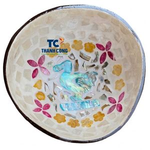 Tazón de Coco de Mauricio al por Mayor con Mosaico de Madreperla y Flor de Dodo, Tazón de Coco con Incrustaciones, Regalo de Recuerdo Personalizado - Product Image 1
