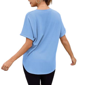 Camisetas de Manga Corta y Cuello Redondo Azul Claro para Mujer, Moda de Verano, Estilo Casual, Personalizadas con Logotipo Impreso en Lienzo - Product Image 6