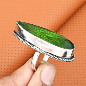 Handcrafted 925 Sterling Silver Green Gemstone <b>Ring</b> Large Marquise Cut <b>Statement</b> <b>Ring</b> Vibrant Big Stone Wholesale Jewelry - Product Image 5