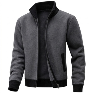 Cardigan zippé intégral en molleton tricoté pour homme, col roulé, en tissu technique, hiver, anti-plis, respirant, uni, style professionnel - Product Image 3