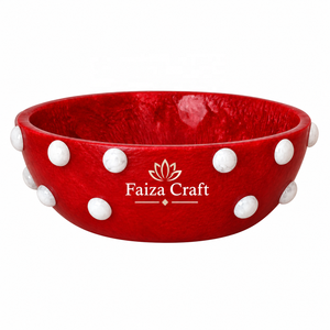 Faiza Craft - Ensaladera de Resina Roja Pulida Hecha a Mano con Incrustaciones Blancas Talladas, Moderna, de Lujo, Decorativa para Fiestas, Ligera, de Grado Alimenticio - Product Image 1