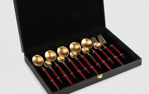Modern Gold Plated Flatware Set With Red Handles Dishwasher Safe Cutlery For Wedding Use And Tabletop Use - Product Image 6