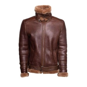 Veste d'aviateur en cuir véritable pour homme, doublure en fausse fourrure, style bomber B3, chaude pour l'hiver, coupe-vent, style moto - Product Image 5
