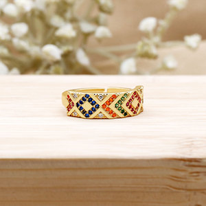 Bague ajustable en argent sterling plaqué or avec micro-pavé de zirconias multicolores, bijoux pour femme, cadeau de fiançailles - Product Image 2