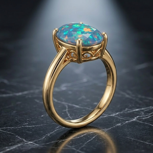 Gemstone <b>Statement</b> <b>Ring</b> with CZ 925 Sterling Silver 18K Gold Plated Cocktail <b>Ring</b> 10mm Stone Designer Jewelry US 6 - Product Image 4
