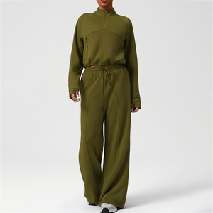 Ensemble deux pièces pour femmes, veste zippée ample et pantalon à jambes larges, pour le sport, le yoga et les activités physiques, idéal pour l'automne - Product Image 5