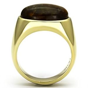 Anello in Acciaio Inossidabile con Placcatura a Ioni d'Oro TK718-IP con Occhio di Tigre Sintetico nella Categoria Prodotti Piatti e Stoviglie - Product Image 3