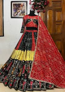 Robe de soirée et de mariage pour femme, style Lehenga Choli, avec dupatta, imprimé numérique, travail de miroir, bordure en dentelle Gota Patti, longueur ras du sol - Product Image 6