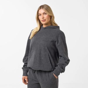 Ensemble pantalon et sweat à capuche imprimé streetwear d'hiver pour femme, coupe oversize, gris anthracite, 100 % coton, écologique, longueur intégrale - Product Image 3