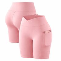 Shorts de yoga personnalisés pour femmes, taille haute unie, élastique, avec poches, sans coutures, effet froncé aux fesses, séchage rapide, vêtements de sport OEM sous marque privée