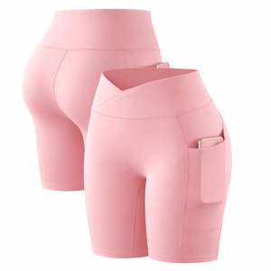 Shorts de yoga personnalisés pour femmes, taille haute unie, élastique, avec poches, sans coutures, effet froncé aux fesses, séchage rapide, vêtements de sport OEM sous marque privée - Product Image 2