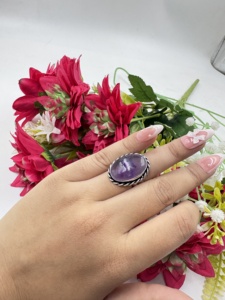 Natural Amethyst Oval <b>Statement</b> <b>Ring</b> Brass 925 Silver Plated Handmade Big Gemstone <b>Ring</b> for Women Wholesale - Product Image 4