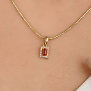 14K <b>Solid</b> <b>Gold</b> Pear Cut Ruby Halo Diamond <b>Pendant</b> Necklace - Product Image 3
