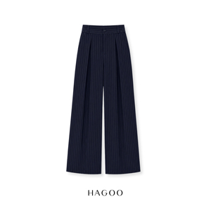 Q9047 Luxury <b>Women</b> Double Belted <b>Pinstripe</b> Wide Leg <b>Trousers</b> High Waist Pants Wholesale - Product Image 4