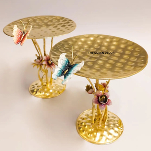 New Arrival Elegant Design Gold Plated Textured <b>Two</b> <b>Tier</b> Metal <b>Cake</b> <b>Stand</b> With Metal Handle Luxury Decorative <b>Cake</b> <b>Stand</b> - Product Image 6