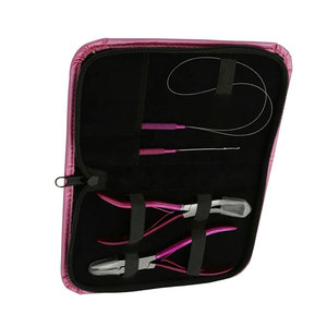 Kit d'extension de cheveux en acier inoxydable avec étiquette personnalisée, micro-anneaux rose vif, perles, pinces et outils d'application à boucle. - Product Image 2