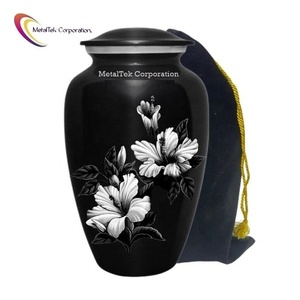 Fleur d'hibiscus hawaïen noir et blanc urne funéraire florale classique Style américain adulte enterrement funéraire cendres stockage bocaux en métal - Product Image 2